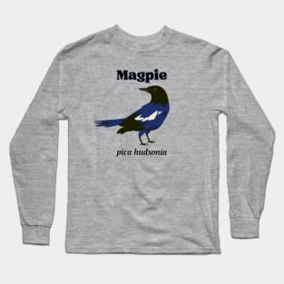 Magpie Bird Art with Scientific Name Long Sleeve T-Shirt